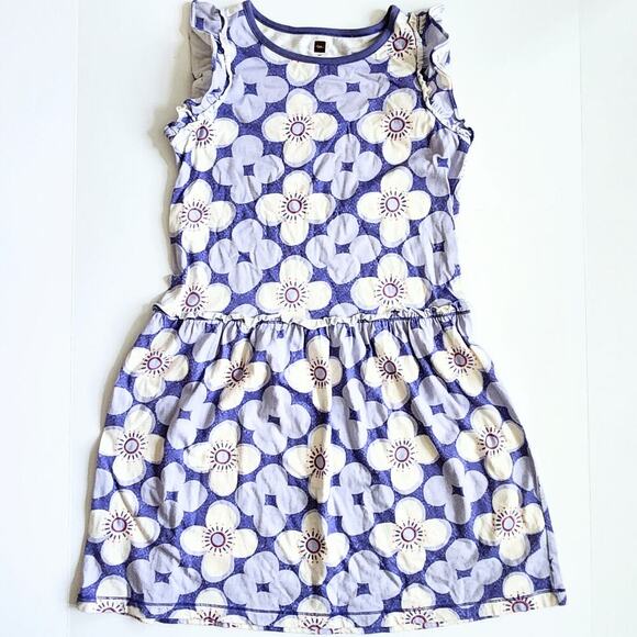 Tea Collection Girls Purple Floral Flutter Sleeve Dress Size 10 - Picture 1 of 5